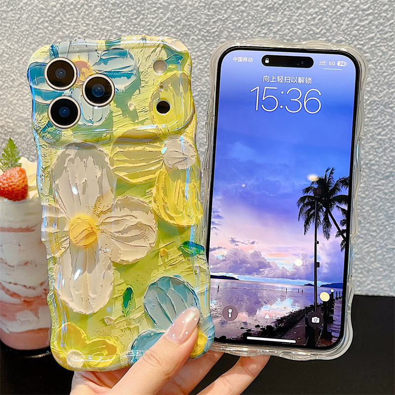 Apple Iphone 15 Pro Max - Fashion Oil Painting Flowers Wavy Phone